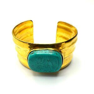 CHANEL! Vintage French Chanel Cuff with Turquoise Resin Swirl Cabochon — NWT
